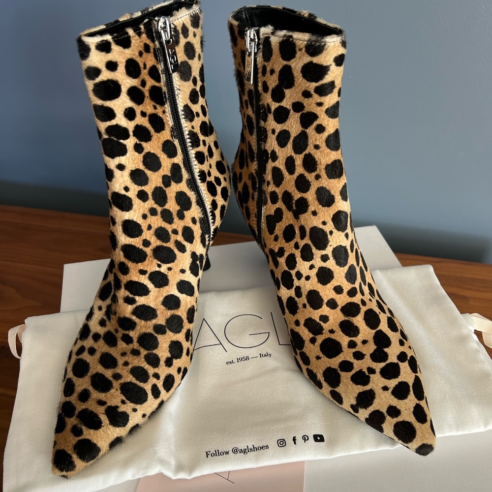 AGL New with Box Leopard Kitten Heel Boots